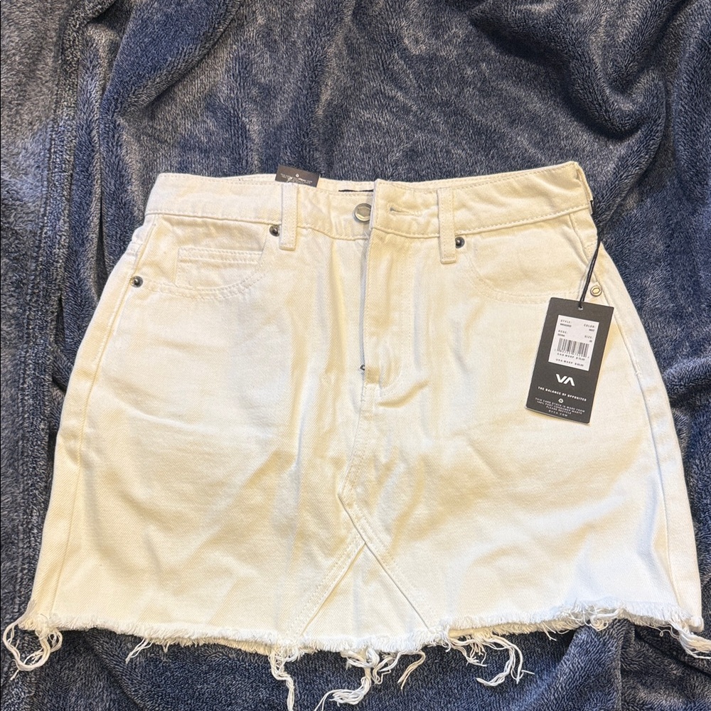 RVCA Cream Frayed Hem Mini Skirt